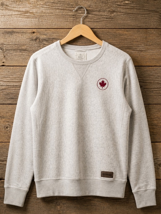 GGS Ltd Sweaters - Women's Light Gray Crewneck Sweater with Maple Emblem